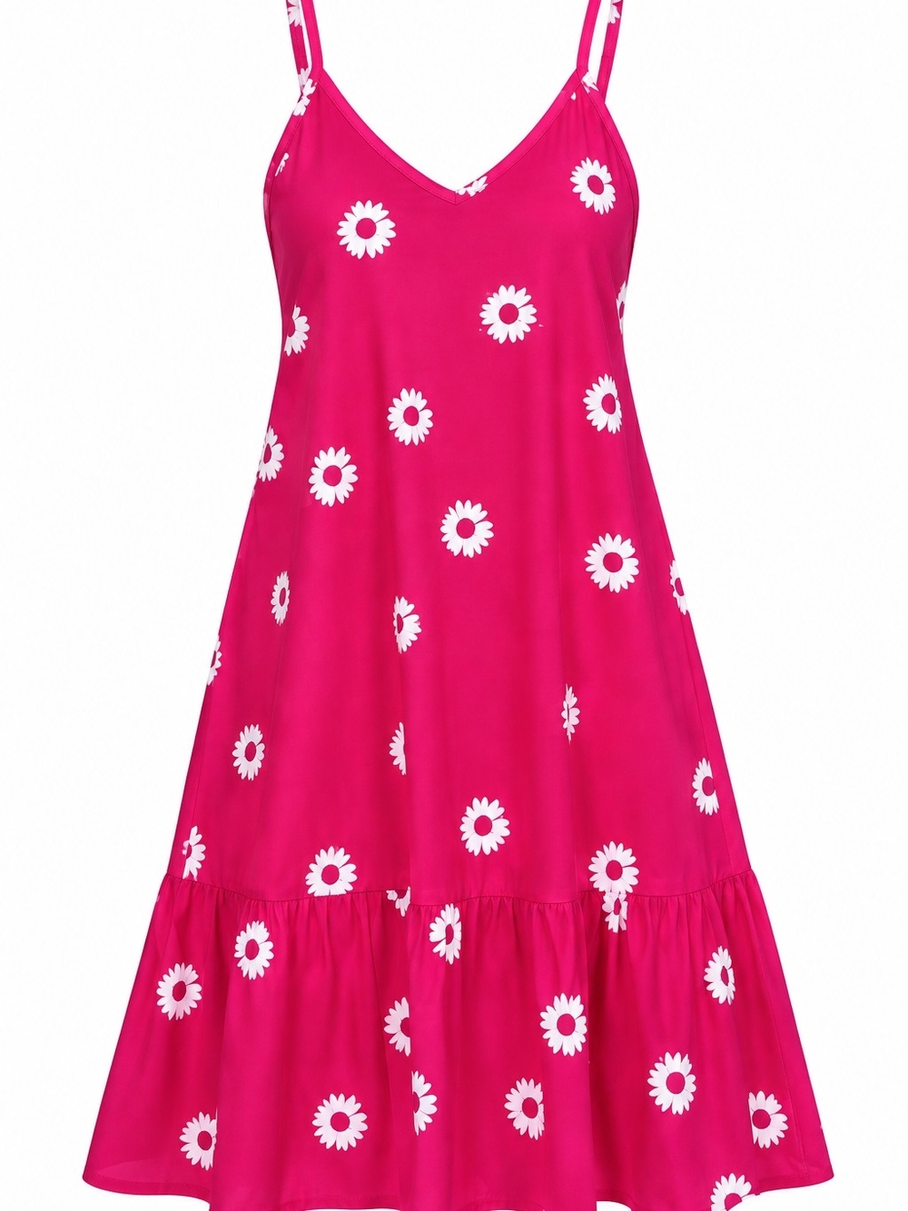 Hot Pink Floral Daisy Spaghetti Strap Dress